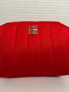 Givenchy Red Quilted Cosmetic Pouch with Silver Logo Accent